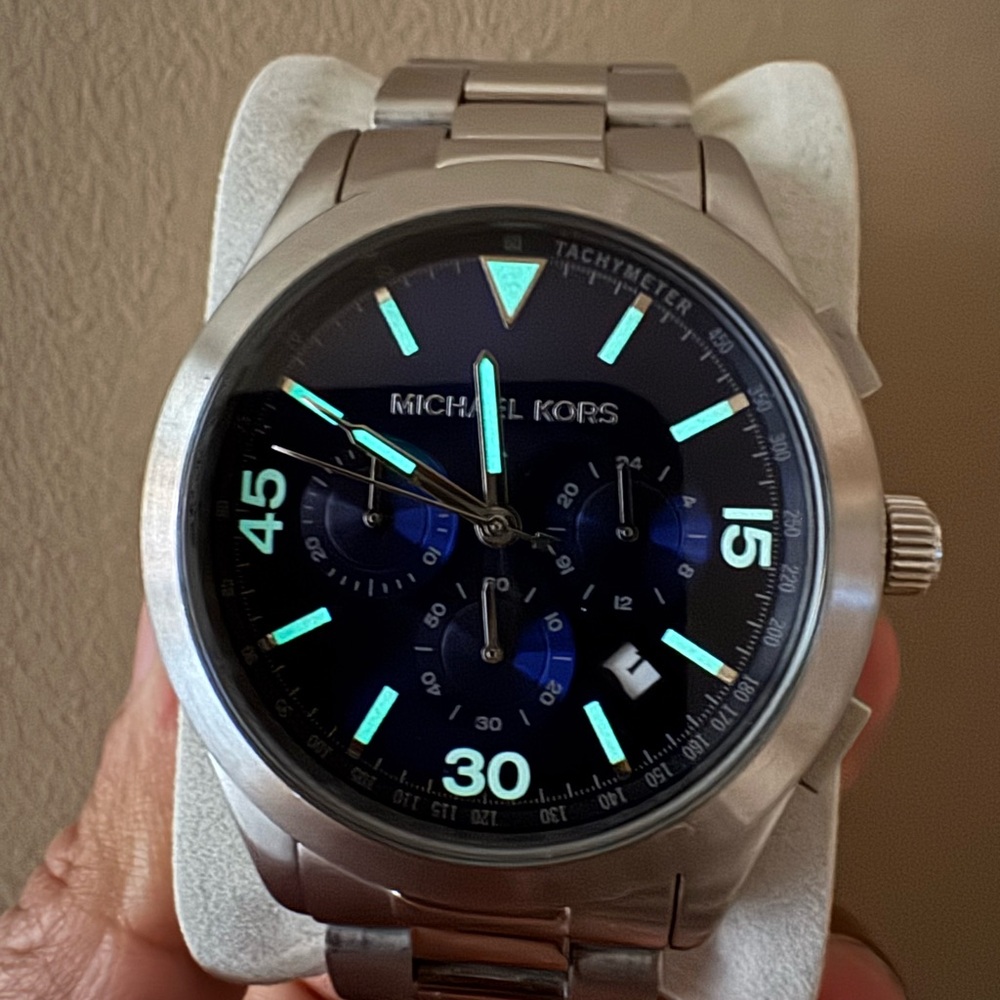 Michael Kors Silver Watch with Navy Dial